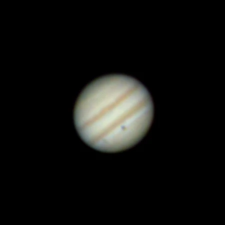 A stacked photo of Jupiter, with minimal noise but a bit soft.
