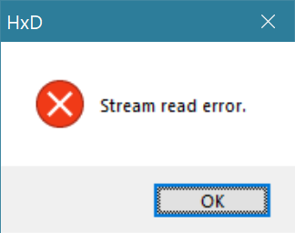 A dialogue box saying ‘Stream read error.’
