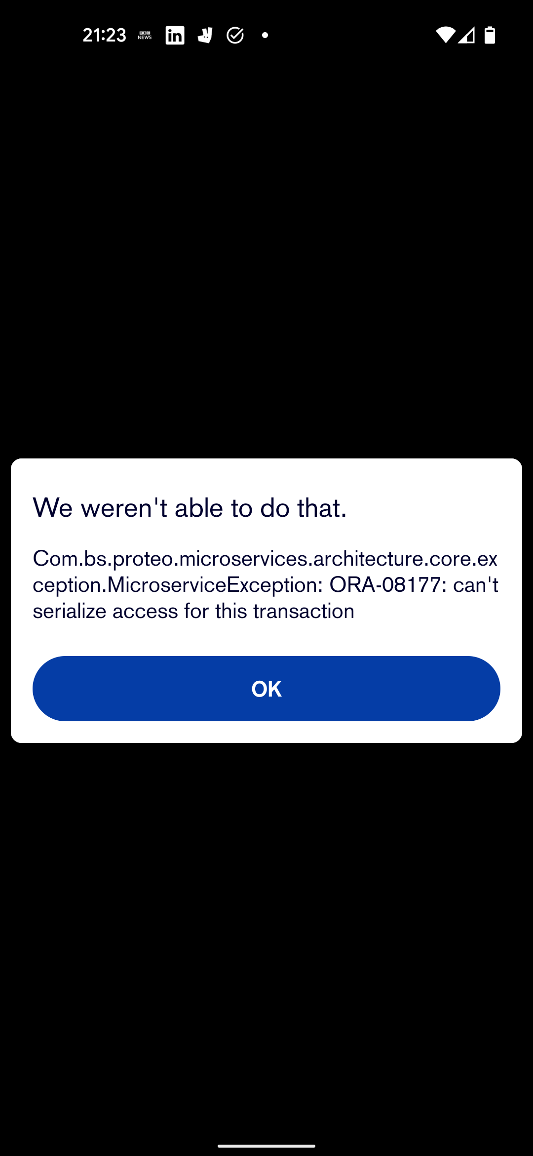 We weren't able to do that. Com.bs.proteo.microservices.architecture.core.exceptions.MicroserviceException: ORA-08177: can’t serialize access for this transaction