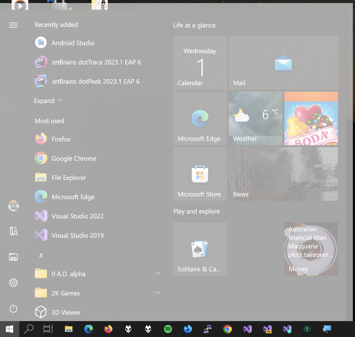 The Windows 10 start menu, but greyed out.