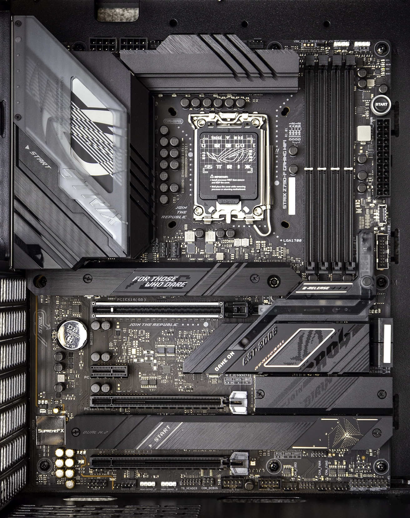 A photo of the Asus ROG STRIX Z790-F GAMING WIFI motherboard.