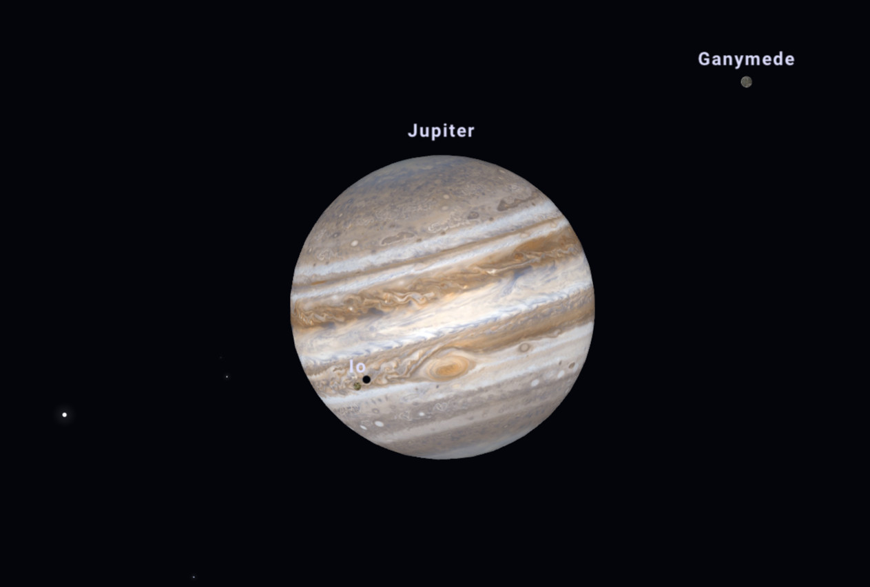 A screenshot showing what Jupiter looked like in Stellarium for the same date, time and location.