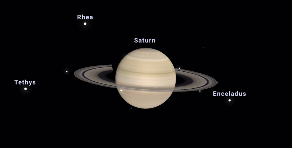 A screenshot showing what Saturn looked like in Stellarium for the same date, time and location.